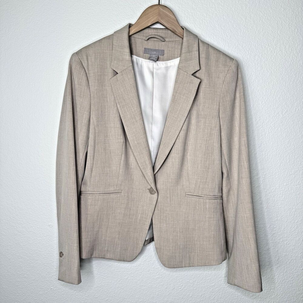 H&M Light Beige Classic Blazer Jacket Career Professional Size Medium Women's